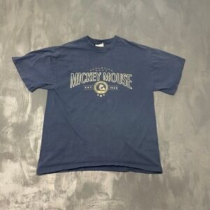 Vintage Mickey Mouse T-Shirt Medium Navy Blue 90s Excellent Gear For Sports